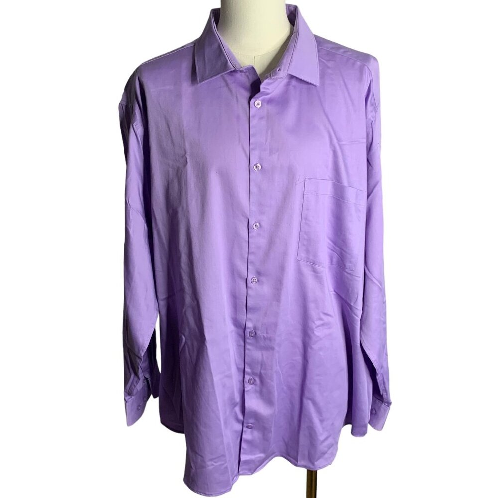 Signature Carrington Button Up Non Iron Shirt 3XL 19.5 37/38 Purple Long Sleeve
